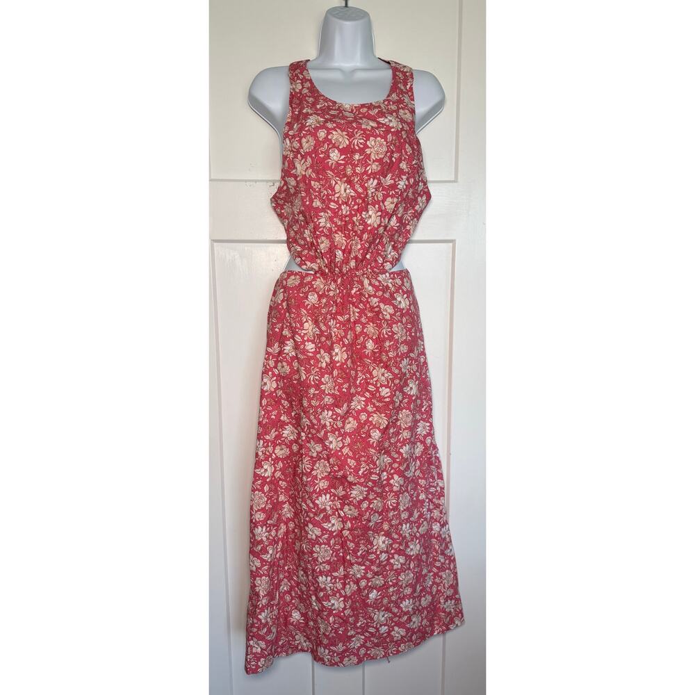 J. Crew Twist Back Floral Midi Dress Tossed Floral Open Back Size 14 Pink